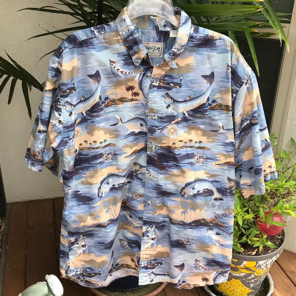 BIMINI BAY Fishing Theme Camp Shirt